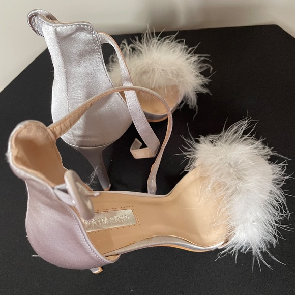 Primark Silver Satin Fluffy Feather fur Sandal Heels US10 - Picture 10 of 10